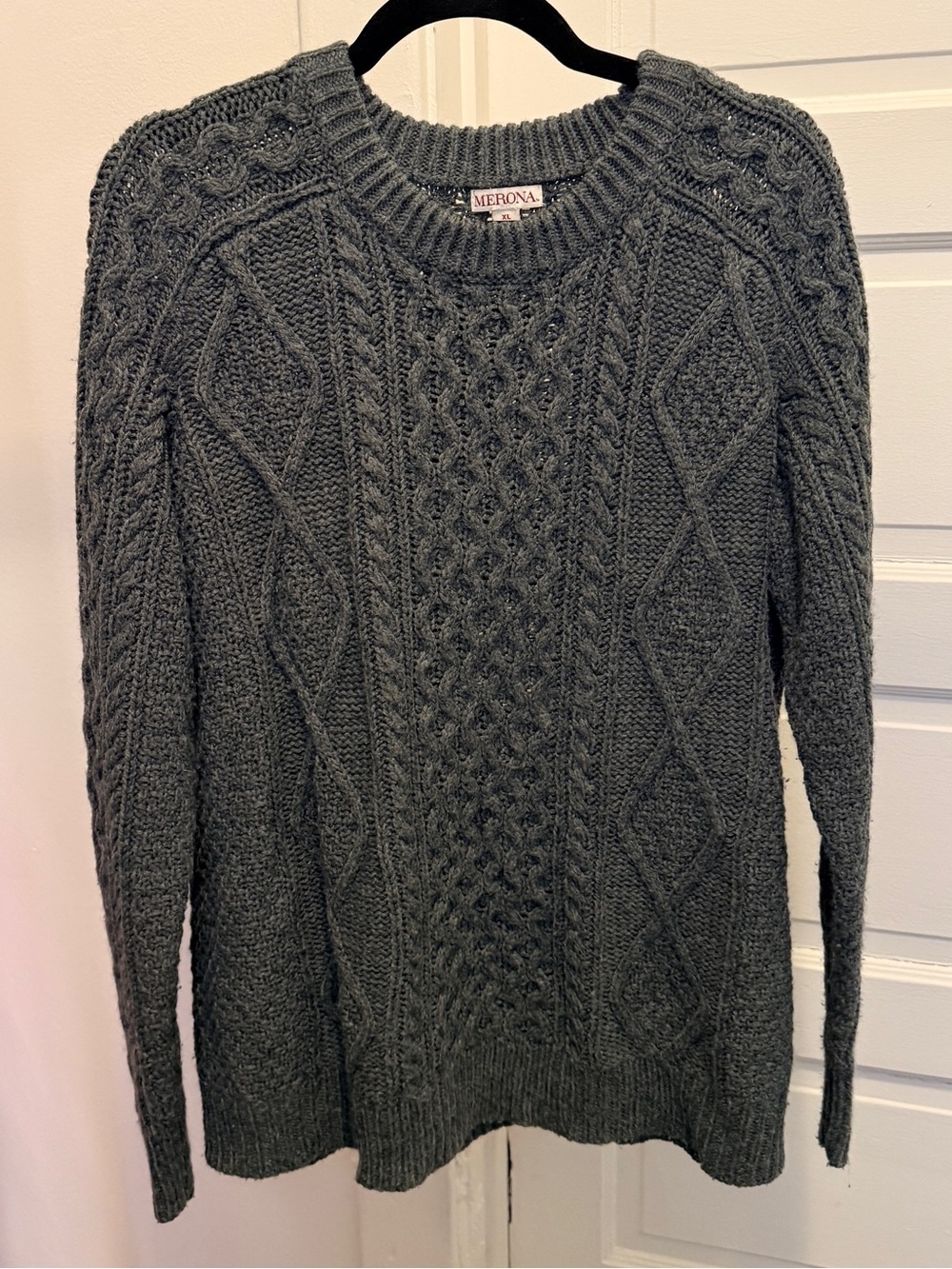 Merona Men's Cable Knit Crewneck Sweater - Charcoal